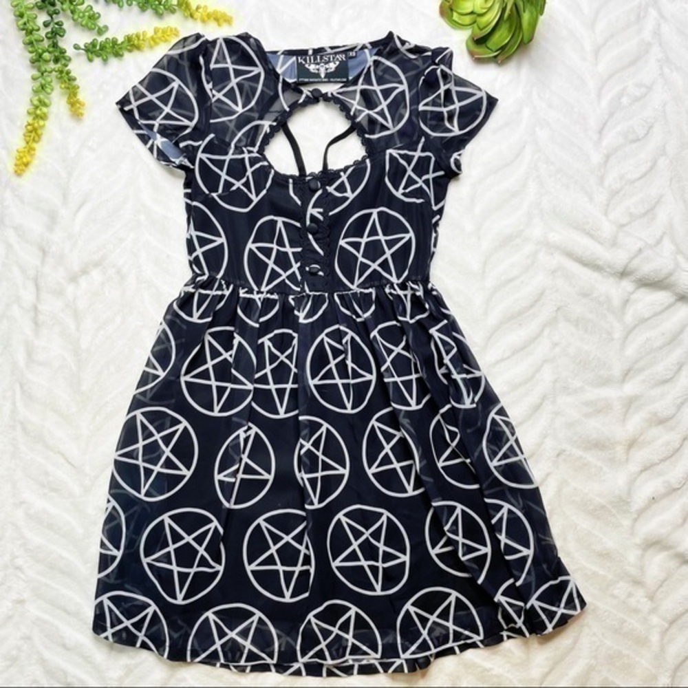 Killstar x Dolls Kill Hayley Hex Tea Pentagram Black White Cutout Mini Dress XS